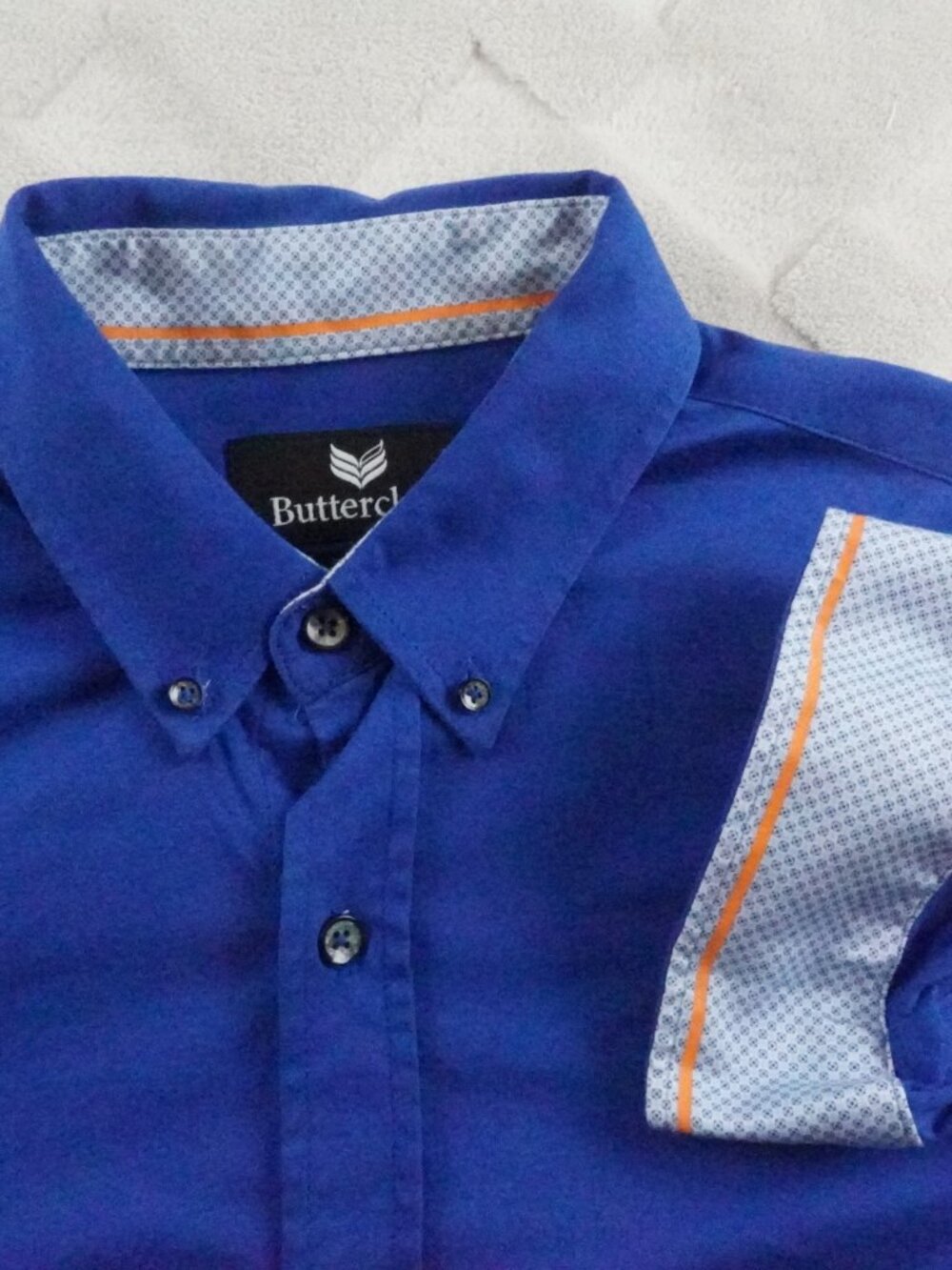 Butter Cloth Button Up Shirt Mens Medium Solid Blue Long Sleeve Preppy